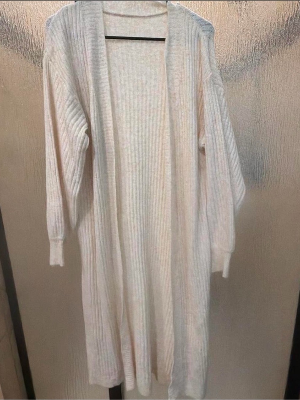 SHEIN Long Open-Front Ribbed Cardigan in Cream